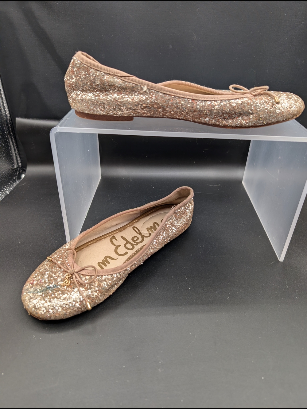 Sam Edelman Glitter Ballet Flats in Rose Gold Sparkle